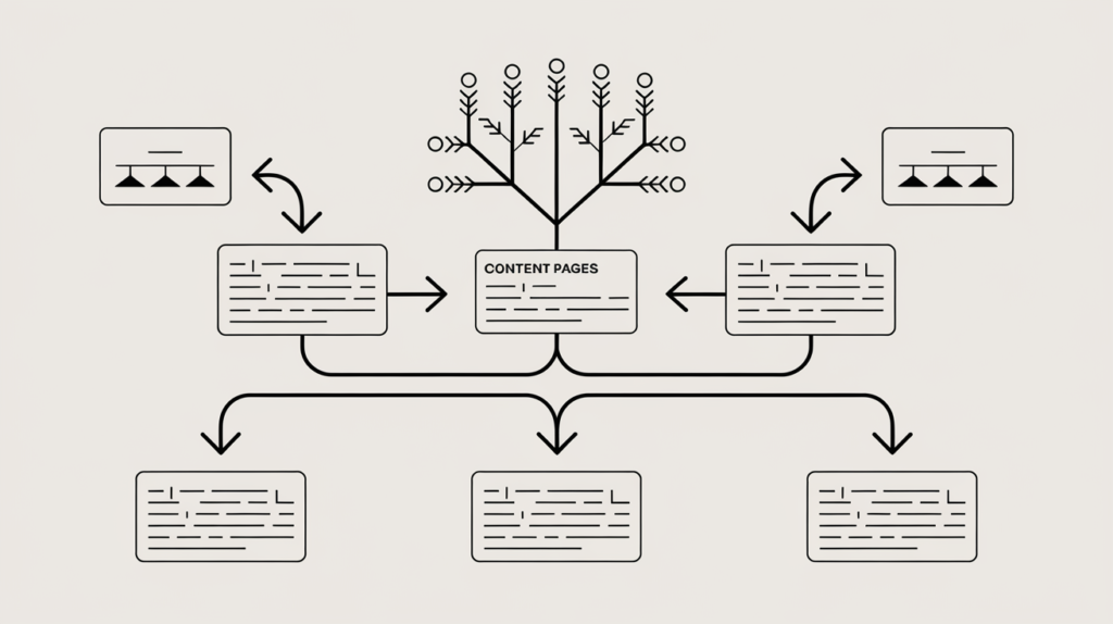 Content hub strategy diagram showing topic clusters and internal linking structure