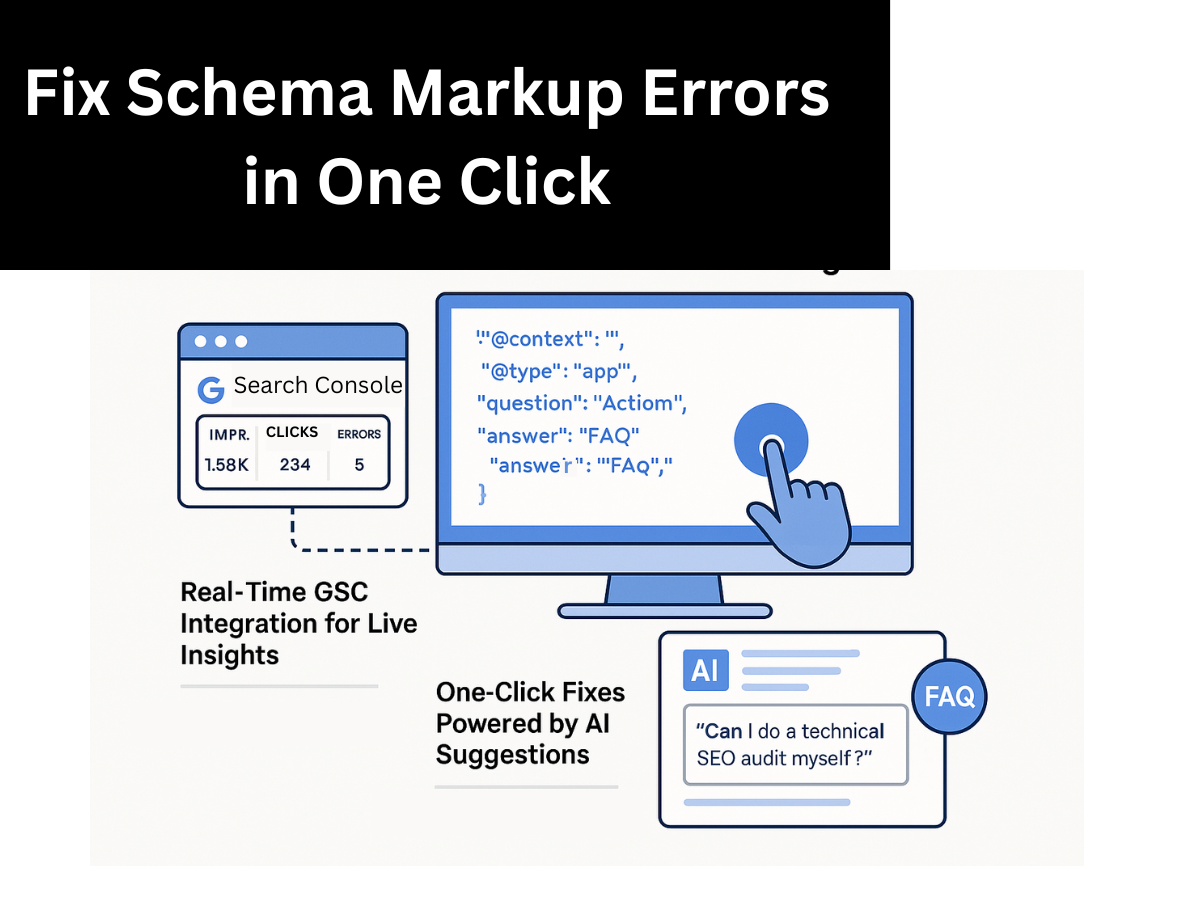 Schema markup error fixing tool with Google Search Console integration and AI-powered one-click solutions