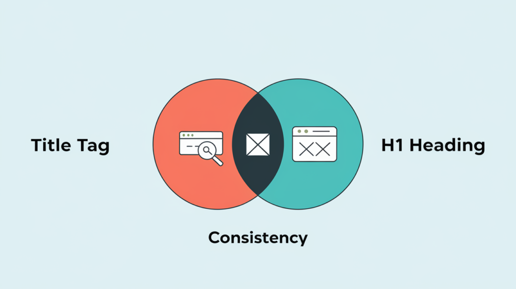 Title vs header tags Venn diagram showing SEO consistency overlap