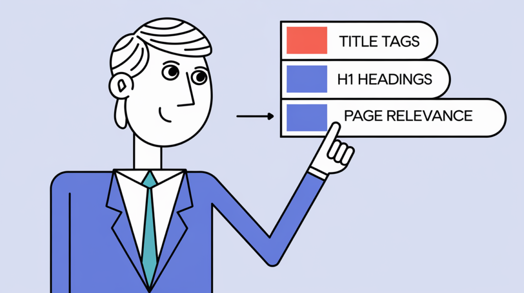 SEO expert pointing to title vs header tags importance hierarchy