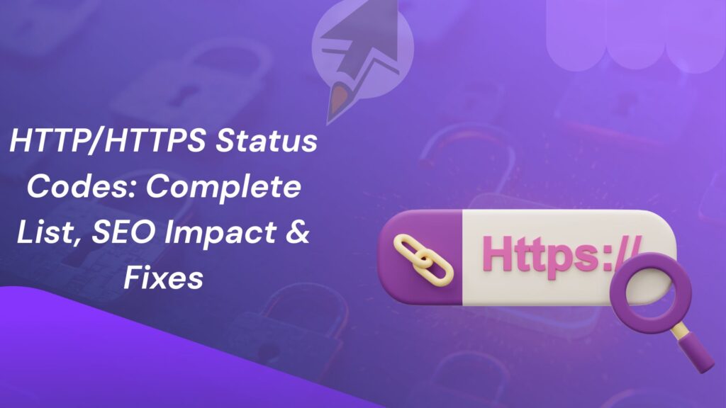 HTTPs status codes guide with magnifying glass and URL bar graphics