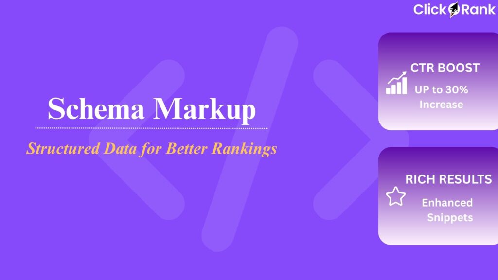 Schema markup benefits showing CTR boost up to 30% and enhanced rich snippets